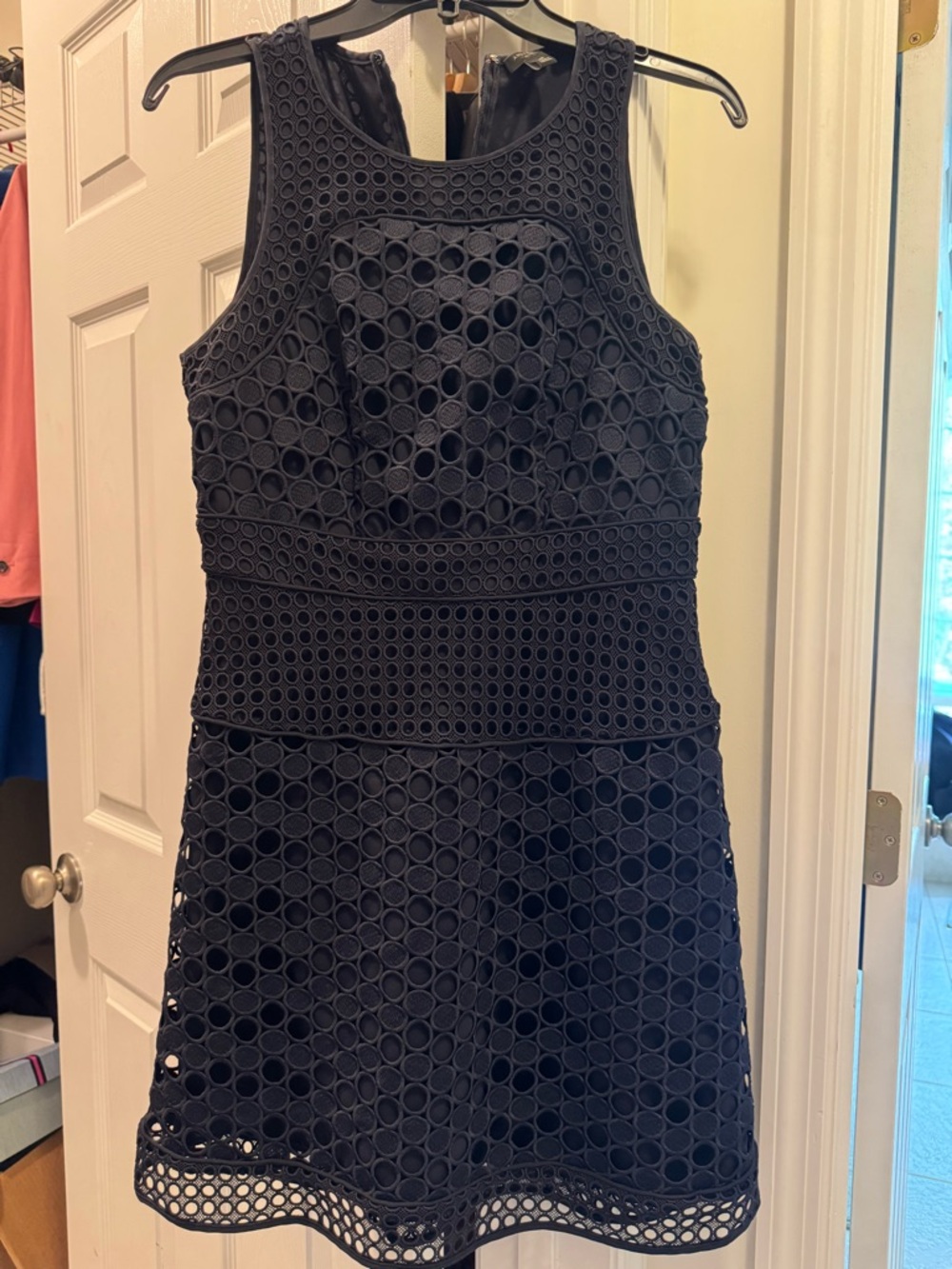 Ann Taylor Sleeveless Navy Eyelet Dress